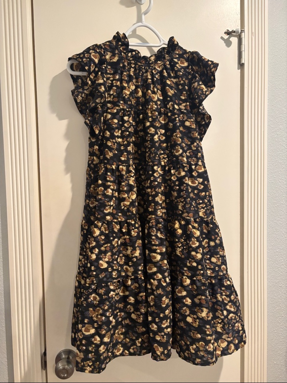 Womens Black and Gold Floral Tiered Dress